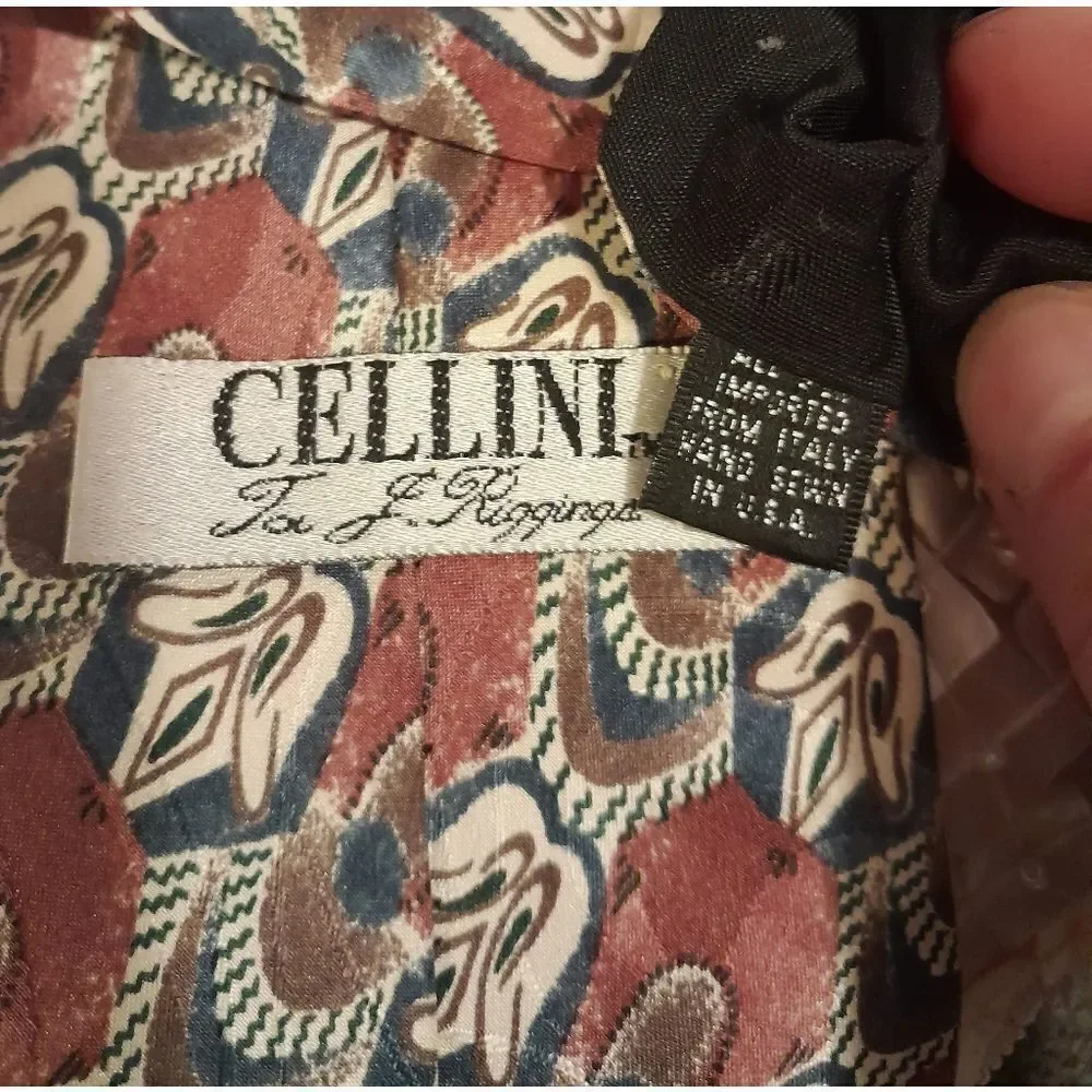 NWT Cellini For J. Riggings Hand Sewn Italian Silk Tie